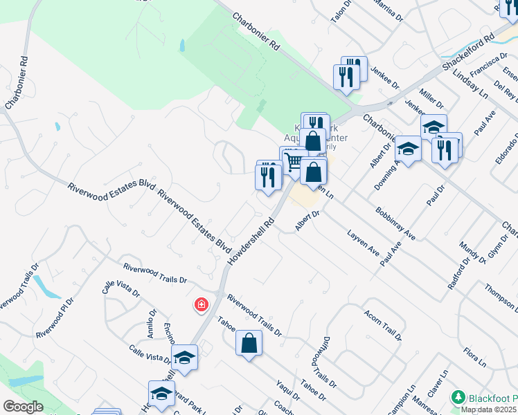 map of restaurants, bars, coffee shops, grocery stores, and more near 14 Rivermeadows Drive in Florissant