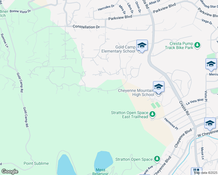 map of restaurants, bars, coffee shops, grocery stores, and more near 2054 Stratton Forest Heights in Colorado Springs