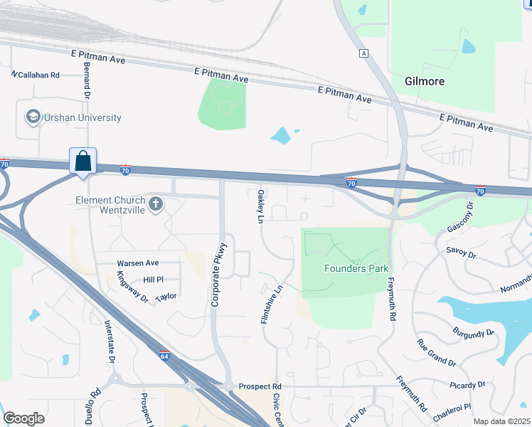 map of restaurants, bars, coffee shops, grocery stores, and more near 102 Homeshire Drive in Wentzville