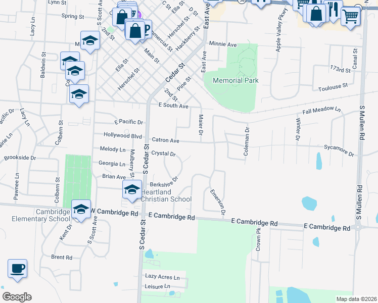 map of restaurants, bars, coffee shops, grocery stores, and more near 406 Crystal Court in Belton