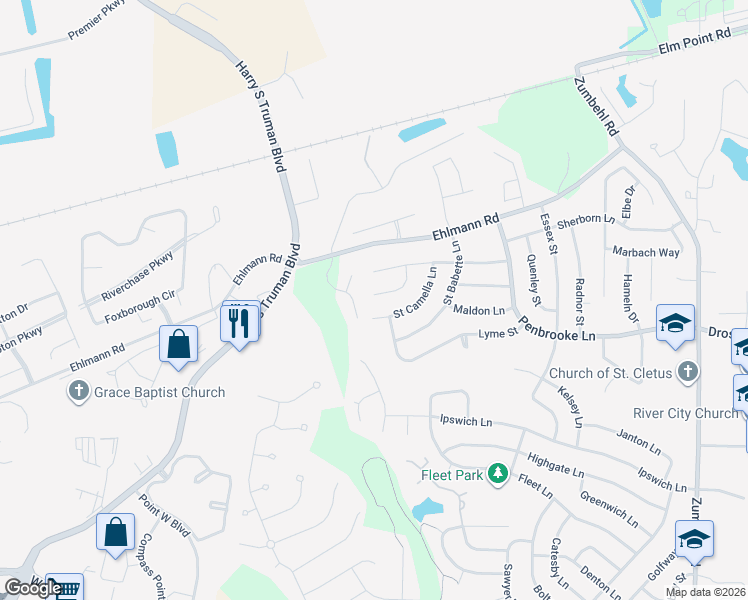map of restaurants, bars, coffee shops, grocery stores, and more near 3067 Saint Daphne Drive in Saint Charles