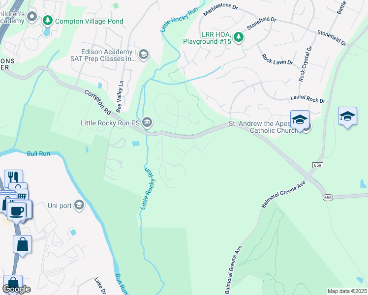 map of restaurants, bars, coffee shops, grocery stores, and more near 14002 Tarn Hill Drive in Clifton