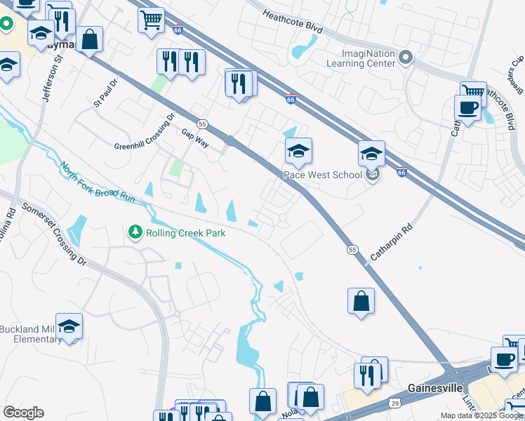 map of restaurants, bars, coffee shops, grocery stores, and more near 14585 Marlow Street in Gainesville