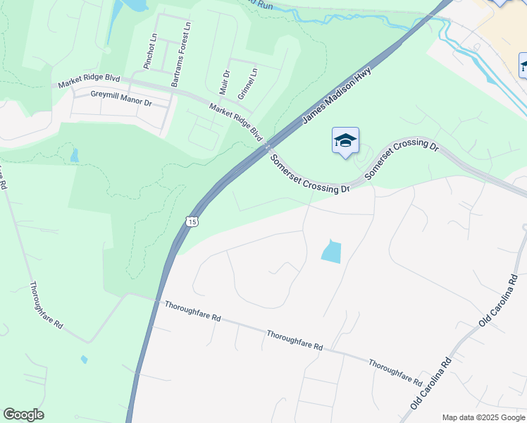 map of restaurants, bars, coffee shops, grocery stores, and more near 15571 Cloverland Lane in Haymarket