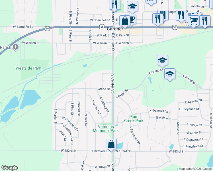 map of restaurants, bars, coffee shops, grocery stores, and more near 126 Hickory Circle in Gardner