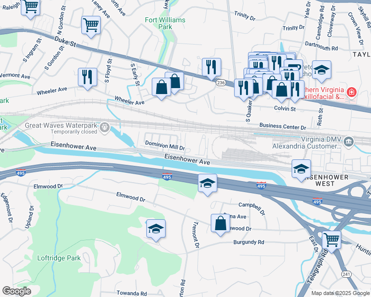 map of restaurants, bars, coffee shops, grocery stores, and more near 32 Cameron Parke Place in Alexandria