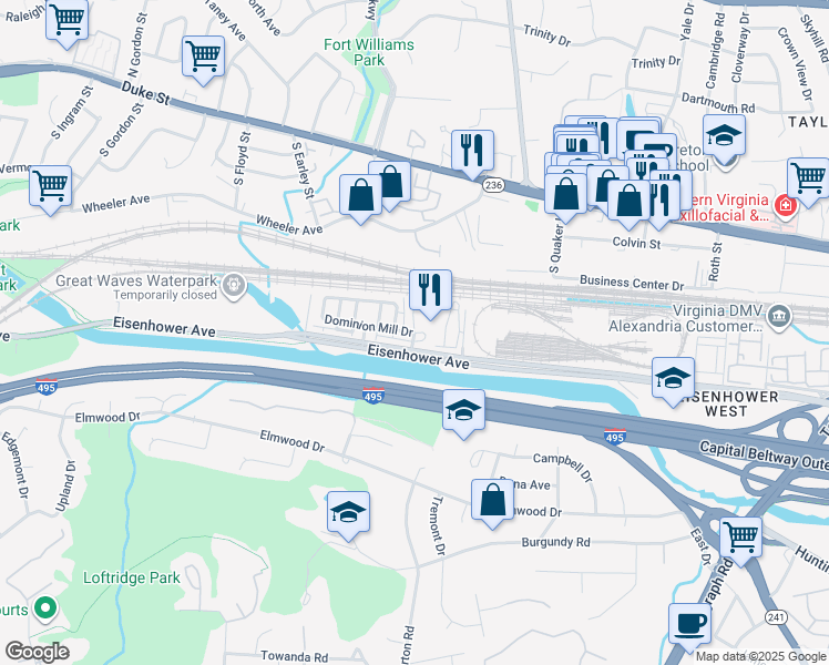 map of restaurants, bars, coffee shops, grocery stores, and more near 55 Cameron Parke Place in Alexandria
