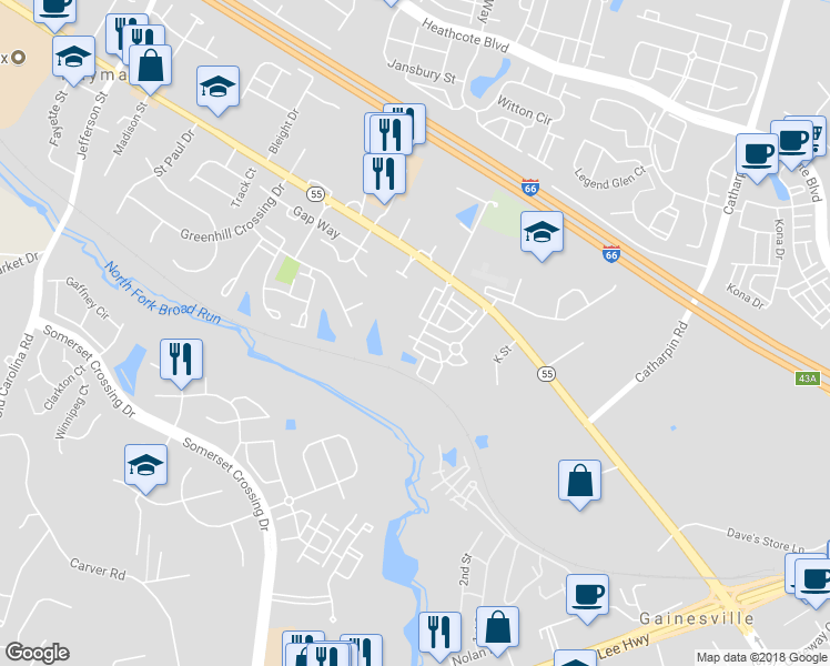 map of restaurants, bars, coffee shops, grocery stores, and more near 7078 Little Thames Drive in Gainesville