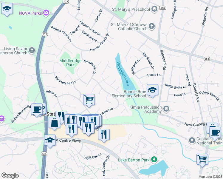 map of restaurants, bars, coffee shops, grocery stores, and more near 10713 John Turley Place in Fairfax