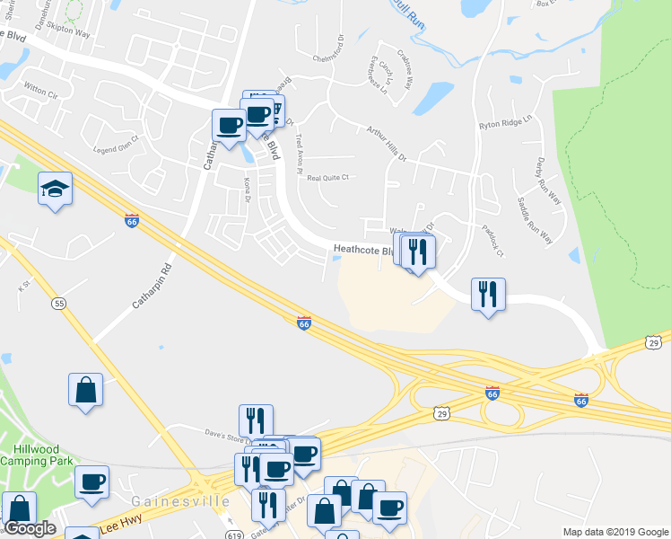 map of restaurants, bars, coffee shops, grocery stores, and more near 7051 Heathcote Village Way in Gainesville