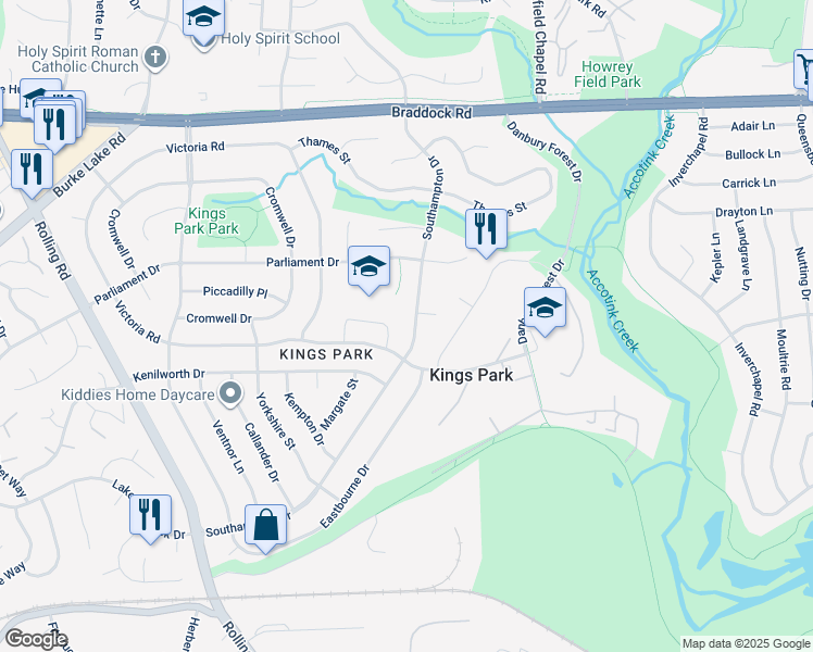 map of restaurants, bars, coffee shops, grocery stores, and more near 5402 Southampton Drive in Springfield