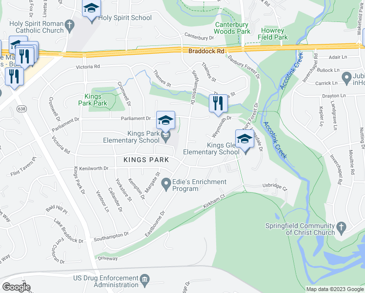 map of restaurants, bars, coffee shops, grocery stores, and more near 5402 Southampton Drive in Springfield