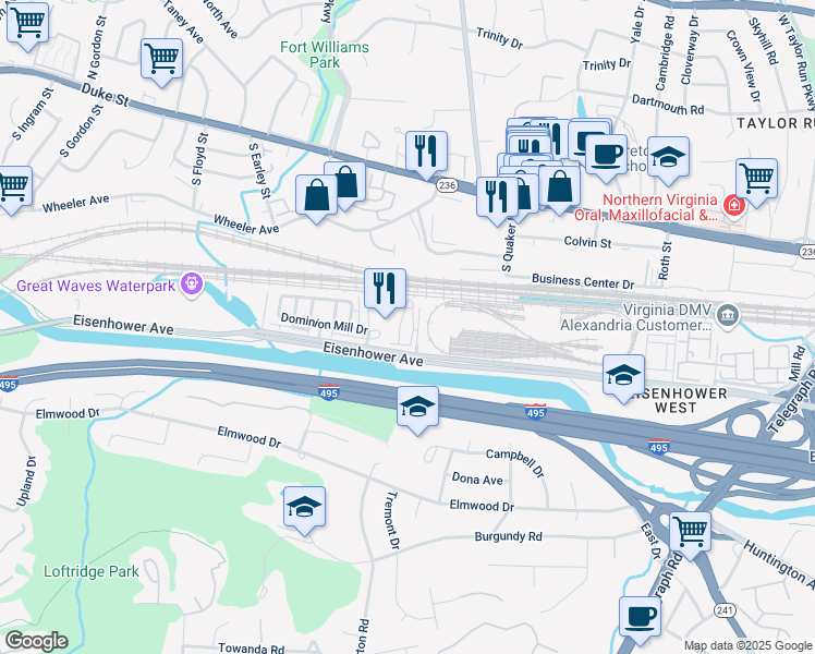 map of restaurants, bars, coffee shops, grocery stores, and more near 200 Bluestone Road in Alexandria