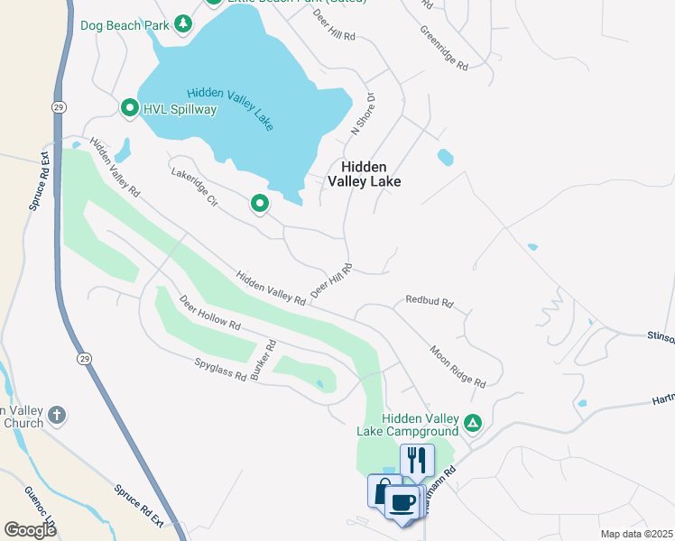 map of restaurants, bars, coffee shops, grocery stores, and more near 19407 Deer Hill Road in Hidden Valley Lake