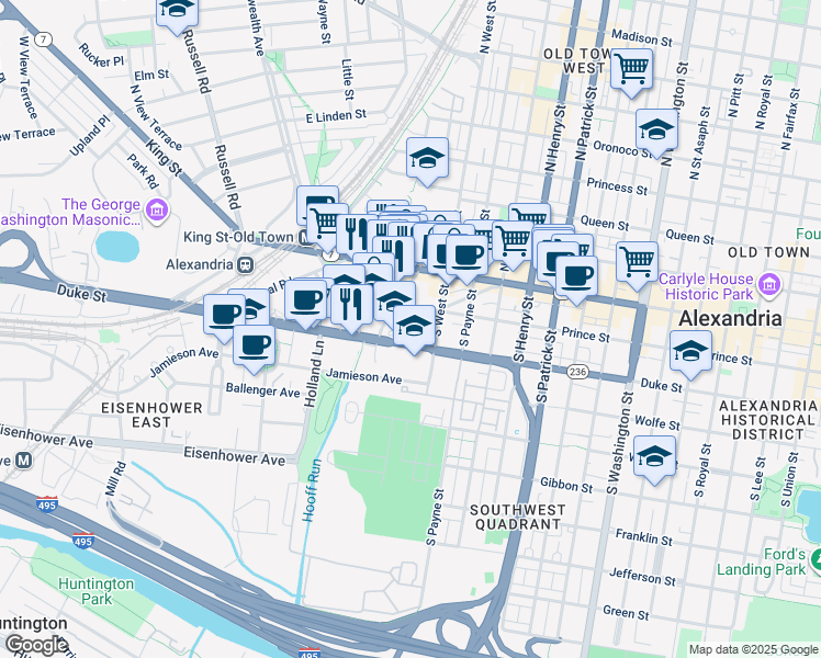 map of restaurants, bars, coffee shops, grocery stores, and more near 326 Commerce Street in Alexandria