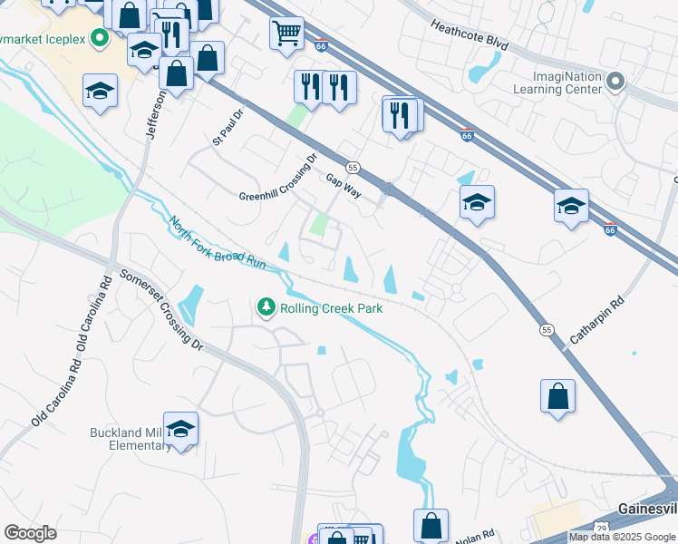 map of restaurants, bars, coffee shops, grocery stores, and more near 7053 Sauvage Ln in Gainesville