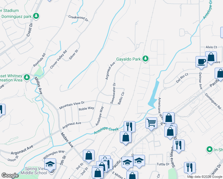 map of restaurants, bars, coffee shops, grocery stores, and more near 3930 Sweetwater Drive in Rocklin