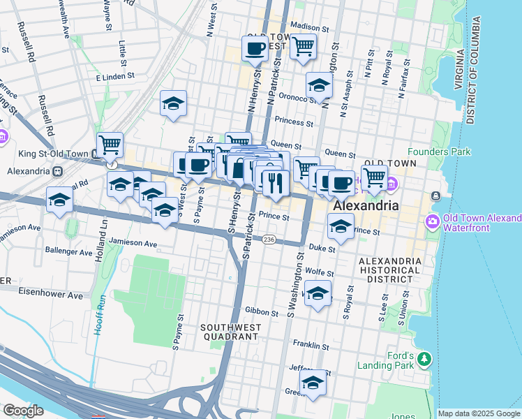 map of restaurants, bars, coffee shops, grocery stores, and more near 101 Independence Avenue Southeast in Washington