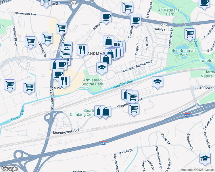 map of restaurants, bars, coffee shops, grocery stores, and more near 5147 Brawner Place in Alexandria