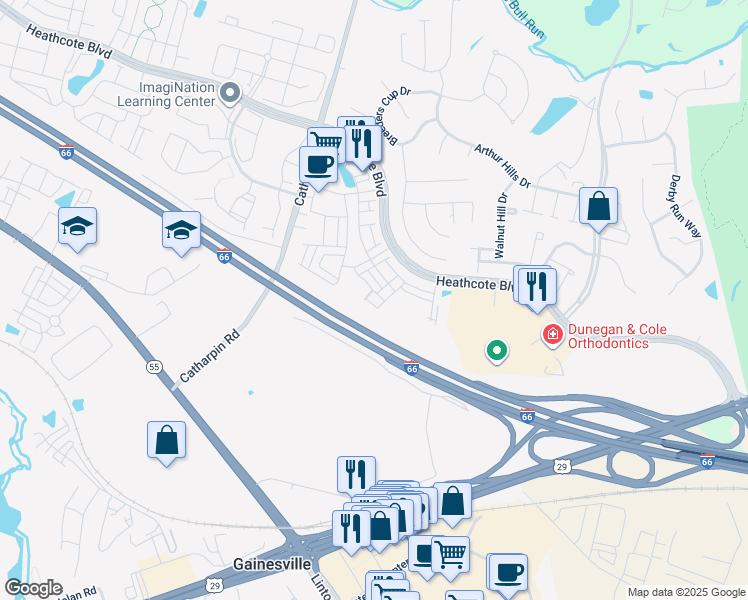 map of restaurants, bars, coffee shops, grocery stores, and more near 13891 Gary Fisher Trail in Gainesville