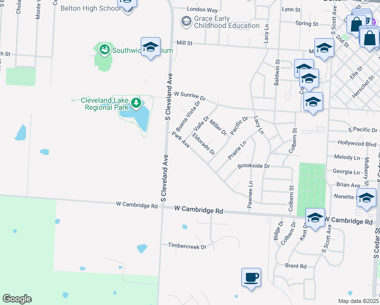 map of restaurants, bars, coffee shops, grocery stores, and more near 613 Park Avenue in Belton