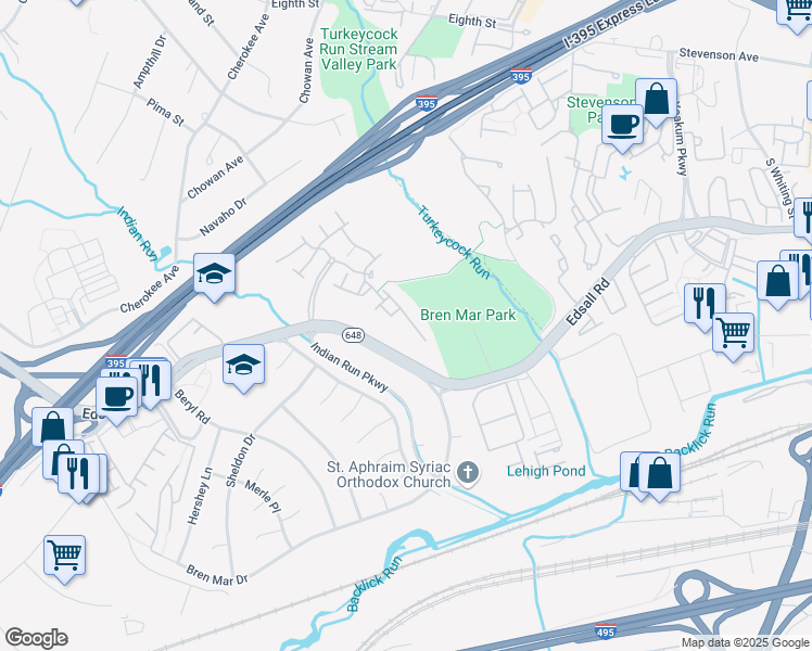 map of restaurants, bars, coffee shops, grocery stores, and more near 5438 Summer Leaf Lane in Alexandria