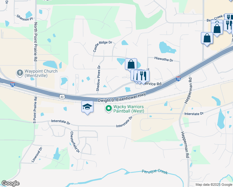 map of restaurants, bars, coffee shops, grocery stores, and more near 1970 West Pearce Boulevard in Wentzville