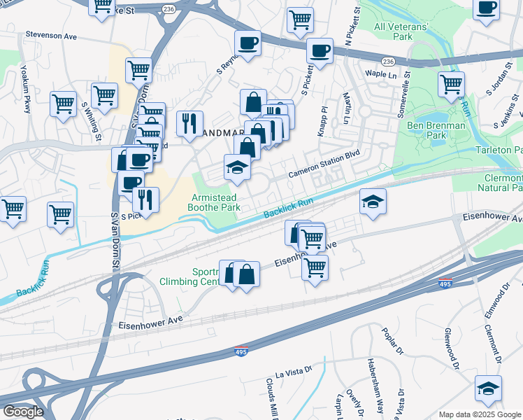map of restaurants, bars, coffee shops, grocery stores, and more near 5161 Brawner Place in Alexandria