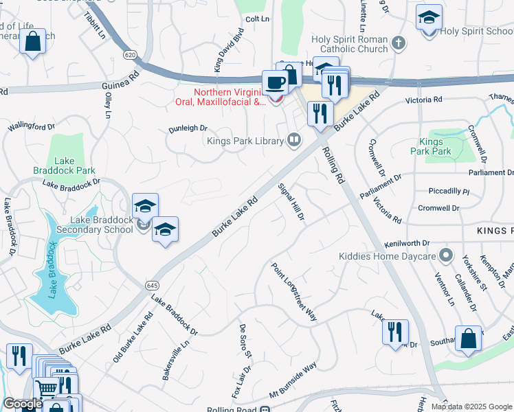 map of restaurants, bars, coffee shops, grocery stores, and more near 9014 Home Guard Drive in Burke