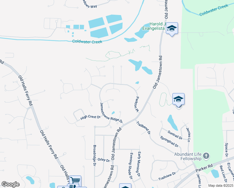 map of restaurants, bars, coffee shops, grocery stores, and more near 13042 Mystic Bend Lane in Florissant