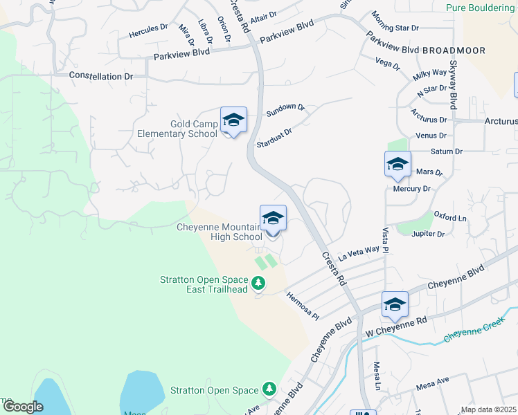 map of restaurants, bars, coffee shops, grocery stores, and more near Presidential Heights in Colorado Springs