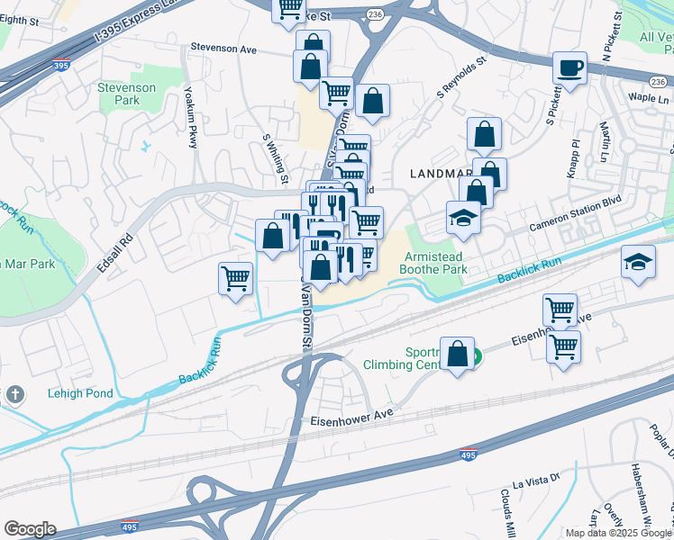 map of restaurants, bars, coffee shops, grocery stores, and more near 5750 Dow Avenue in Alexandria