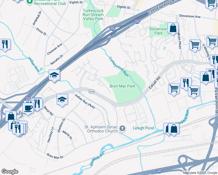 map of restaurants, bars, coffee shops, grocery stores, and more near 5441 Summer Leaf Lane in Alexandria