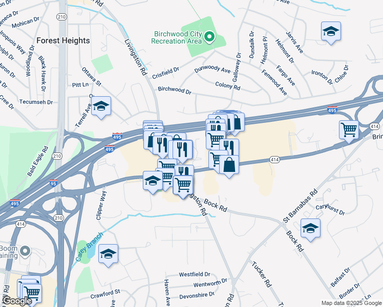 map of restaurants, bars, coffee shops, grocery stores, and more near 6253 Oxon Hill Road in Oxon Hill