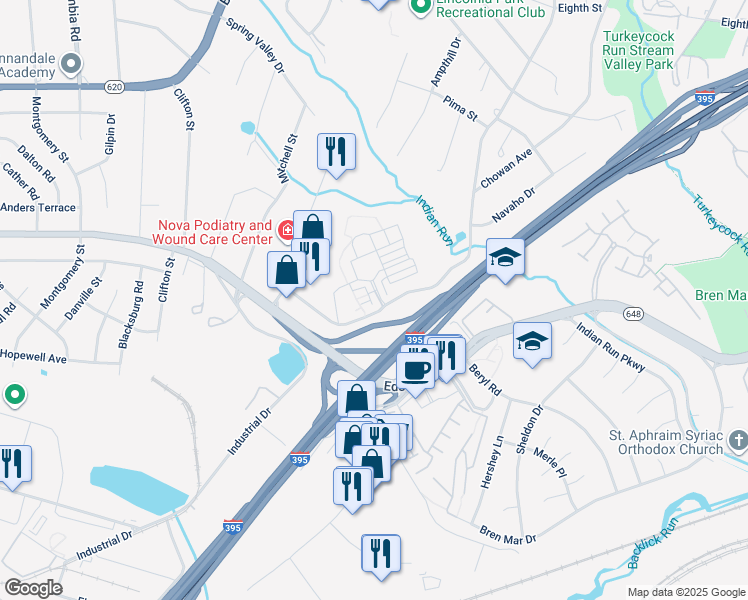 map of restaurants, bars, coffee shops, grocery stores, and more near 5433 Cheyenne Knoll Place in Alexandria