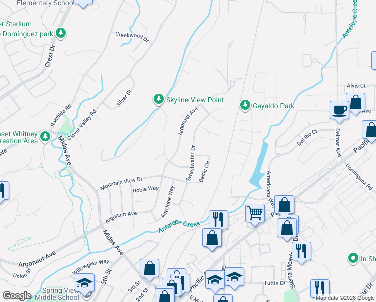 map of restaurants, bars, coffee shops, grocery stores, and more near 3930 Sweetwater Drive in Rocklin