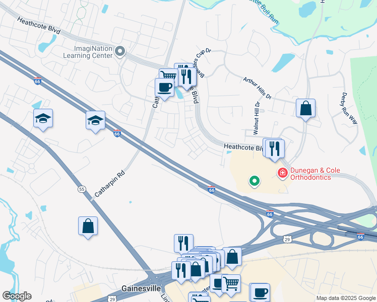 map of restaurants, bars, coffee shops, grocery stores, and more near 13975 Gary Fisher Trail in Gainesville