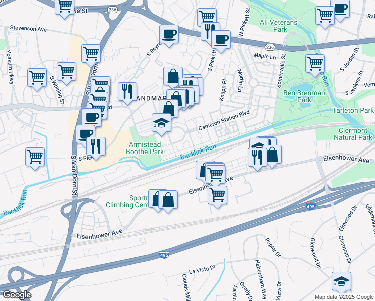 map of restaurants, bars, coffee shops, grocery stores, and more near 5177 Brawner Place in Alexandria
