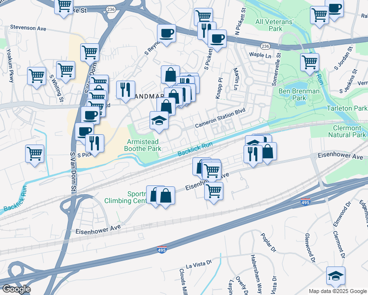 map of restaurants, bars, coffee shops, grocery stores, and more near 5177 Brawner Place in Alexandria