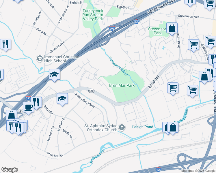 map of restaurants, bars, coffee shops, grocery stores, and more near 5439 Summer Leaf Lane in Alexandria