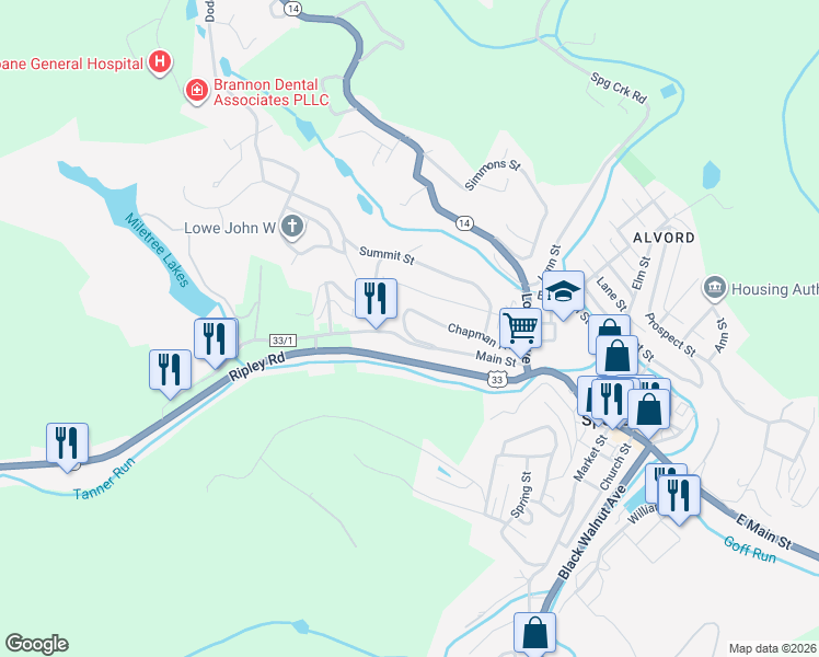 map of restaurants, bars, coffee shops, grocery stores, and more near 201-265 Chapman Ave in Spencer