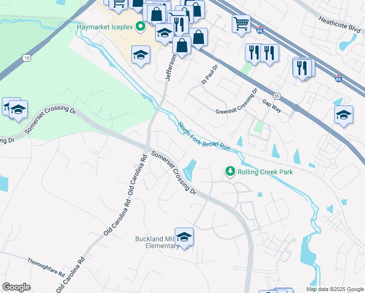 map of restaurants, bars, coffee shops, grocery stores, and more near 15010 Gaffney Circle in Gainesville