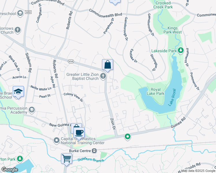map of restaurants, bars, coffee shops, grocery stores, and more near 5417 Helm Court in Fairfax