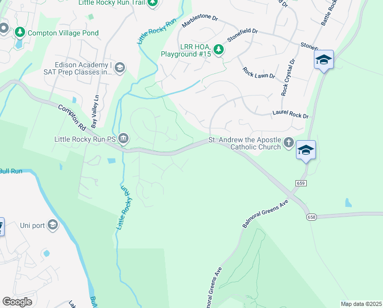 map of restaurants, bars, coffee shops, grocery stores, and more near 6907 Luton Hill Way in Clifton