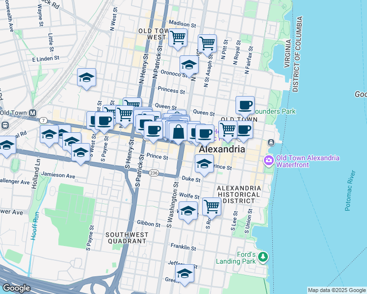 map of restaurants, bars, coffee shops, grocery stores, and more near in 