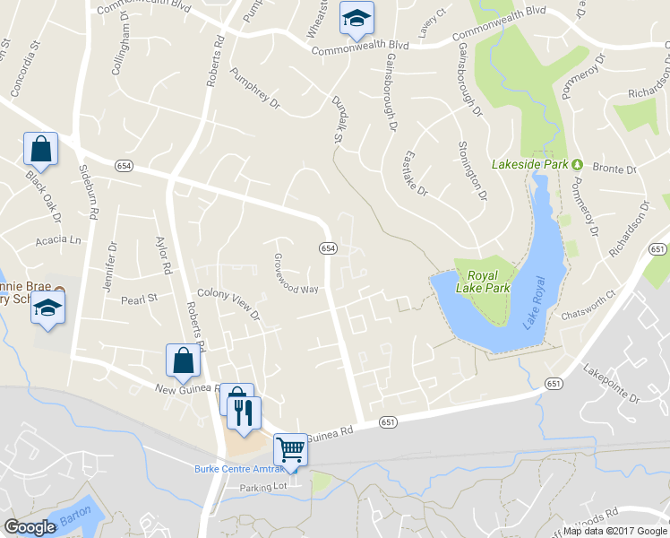 map of restaurants, bars, coffee shops, grocery stores, and more near 5417 Helm Court in Fairfax
