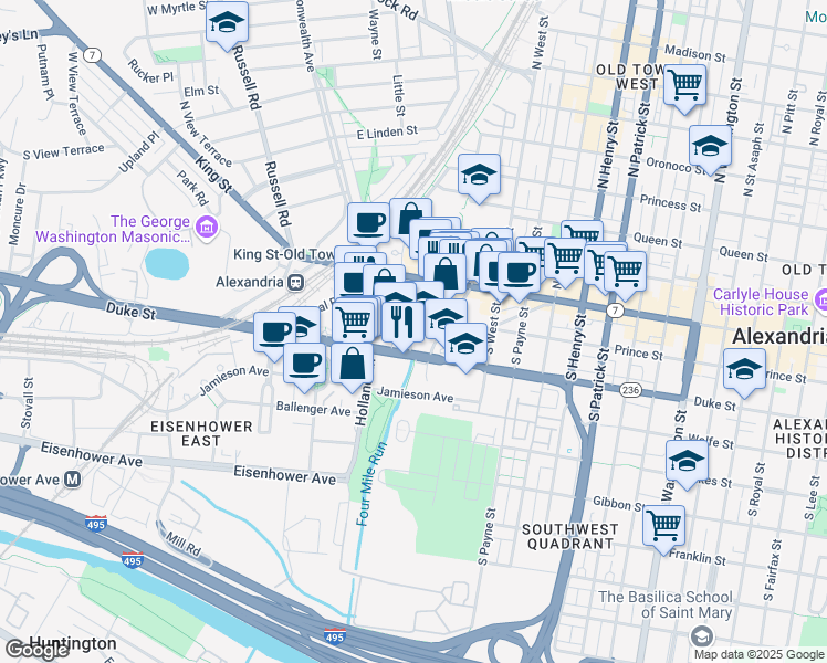 map of restaurants, bars, coffee shops, grocery stores, and more near 200 Daingerfield Road in Alexandria