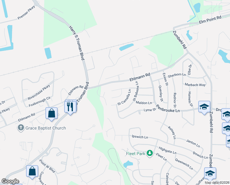map of restaurants, bars, coffee shops, grocery stores, and more near 3049 Orton Street in Saint Charles