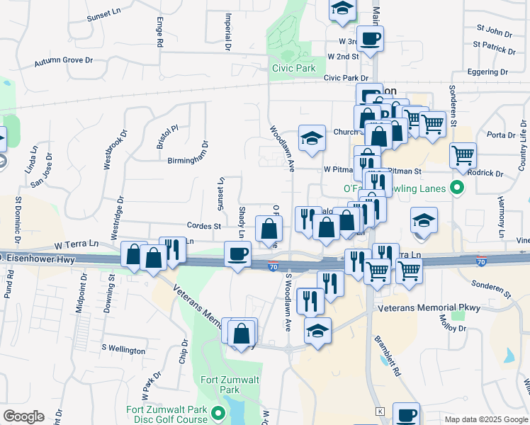 map of restaurants, bars, coffee shops, grocery stores, and more near 436 Fanning Avenue in O'Fallon