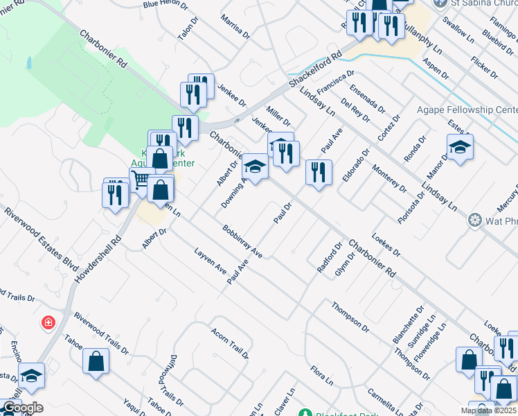 map of restaurants, bars, coffee shops, grocery stores, and more near 375 Gerald Drive in Florissant